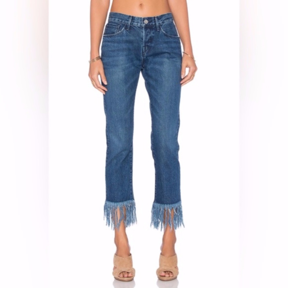 Revolve  Crop Fringe Crop Straight Jeans Blue Lima 31 High Waist Anthropologie